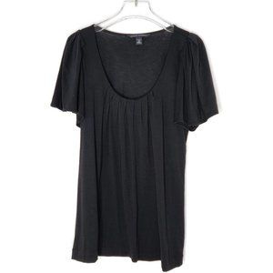 Banana Republic Flutter Sleeve Top XS Black Stretch Knit Scoop Neck Spring